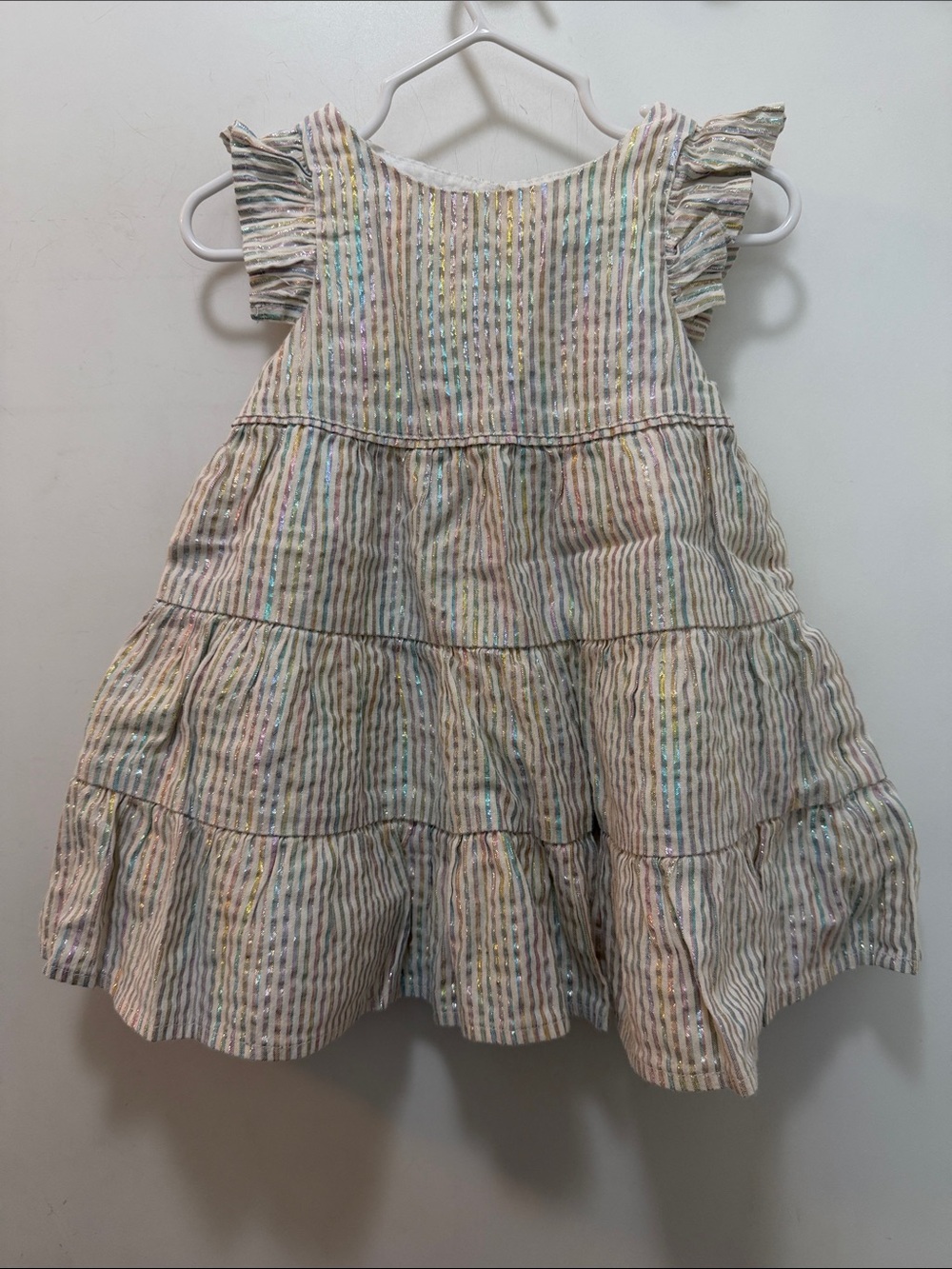 Girls' Multicolor Iridescent Stripe Ruffle Sleeve Dress